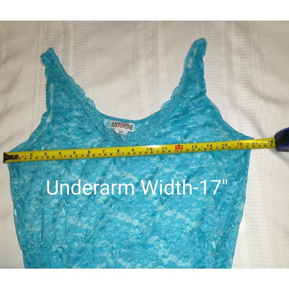 Vintage Y2K Turquoise Lace Tank Top Size 1X Camisole Stretchy Unlined Feminine - Picture 10 of 11